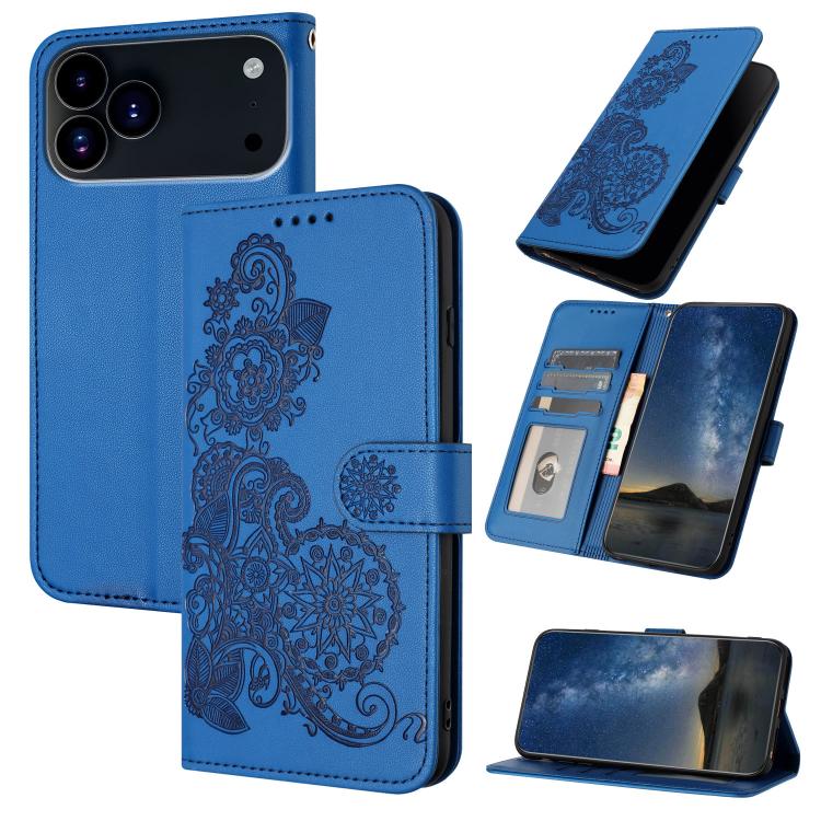 For iPhone 17 Pro Max Datura Flower Embossed Flip Leather Phone Case(Blue) - iPhone 17 Pro Max Cases by buy2fix | Online Shopping UK | buy2fix