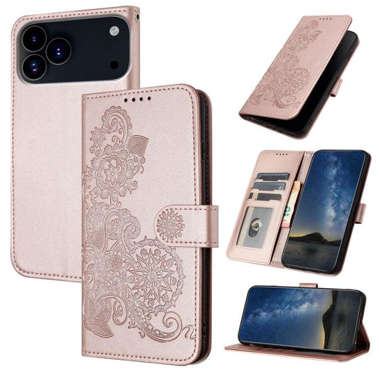 For iPhone 17 Pro Max Datura Flower Embossed Flip Leather Phone Case(Rose Gold) - iPhone 17 Pro Max Cases by buy2fix | Online Shopping UK | buy2fix