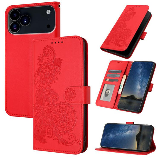 For iPhone 18 Pro / 17 Pro Datura Flower Embossed Flip Leather Phone Case(Red)