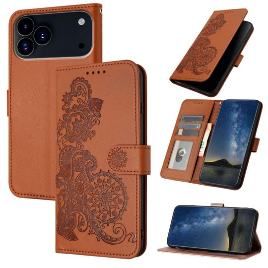 For iPhone 18 Pro / 17 Pro Datura Flower Embossed Flip Leather Phone Case(Brown)