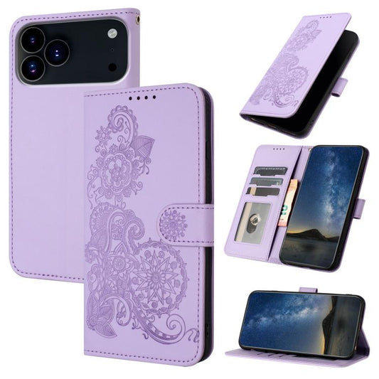 For iPhone 17 Pro Datura Flower Embossed Flip Leather Phone Case(Purple) - iPhone 17 Pro Cases by buy2fix | Online Shopping UK | buy2fix