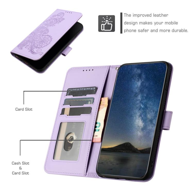 For iPhone 17 Pro Datura Flower Embossed Flip Leather Phone Case(Purple) - iPhone 17 Pro Cases by buy2fix | Online Shopping UK | buy2fix