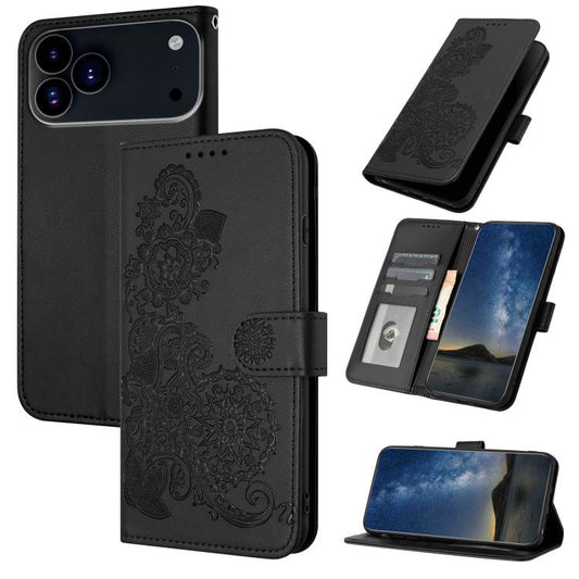 For iPhone 17 Pro Datura Flower Embossed Flip Leather Phone Case(Black) - iPhone 17 Pro Cases by buy2fix | Online Shopping UK | buy2fix