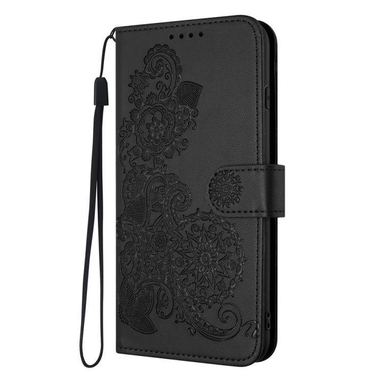 For iPhone 17 Pro Datura Flower Embossed Flip Leather Phone Case(Black) - iPhone 17 Pro Cases by buy2fix | Online Shopping UK | buy2fix