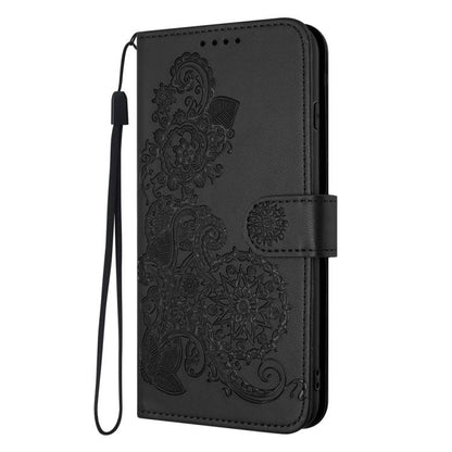 For iPhone 17 Pro Datura Flower Embossed Flip Leather Phone Case(Black) - iPhone 17 Pro Cases by buy2fix | Online Shopping UK | buy2fix