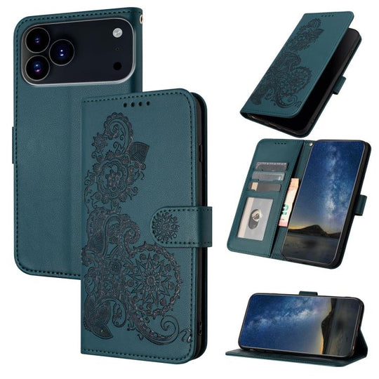 For iPhone 18 Pro / 17 Pro Datura Flower Embossed Flip Leather Phone Case(Dark Green)