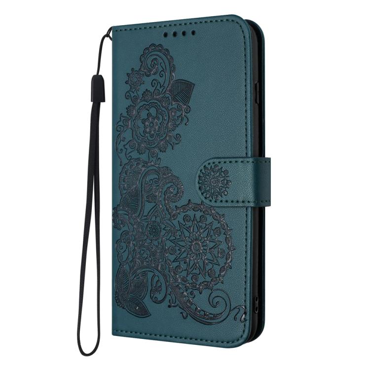 For iPhone 17 Pro Datura Flower Embossed Flip Leather Phone Case(Dark Green) - iPhone 17 Pro Cases by buy2fix | Online Shopping UK | buy2fix
