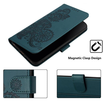 For iPhone 17 Pro Datura Flower Embossed Flip Leather Phone Case(Dark Green) - iPhone 17 Pro Cases by buy2fix | Online Shopping UK | buy2fix