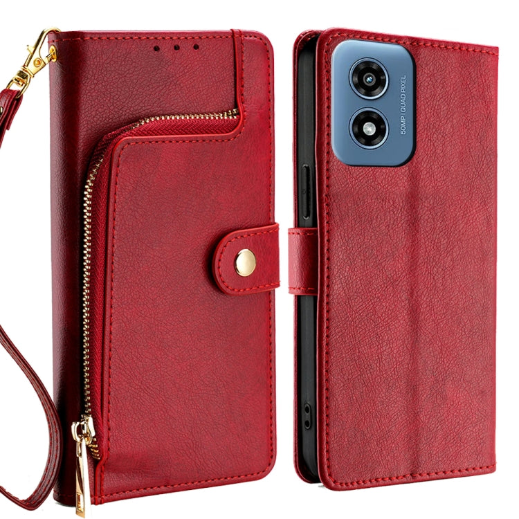 For Motorola Moto G Play 4G 2024 Zipper Bag Leather Phone Case(Red) - Motorola Cases by buy2fix | Online Shopping UK | buy2fix