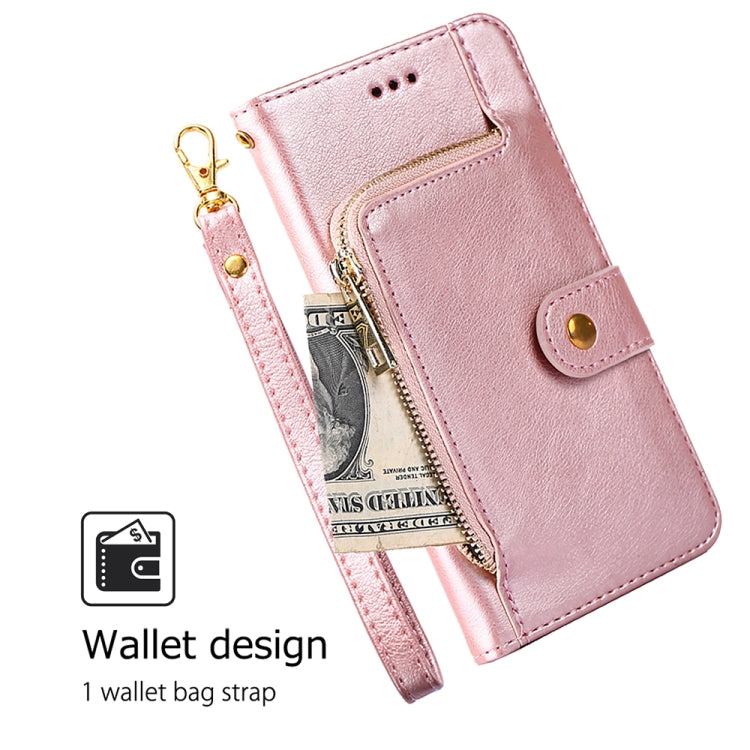 For Motorola Moto G Play 4G 2024 Zipper Bag Leather Phone Case(Rose Gold) - Motorola Cases by buy2fix | Online Shopping UK | buy2fix