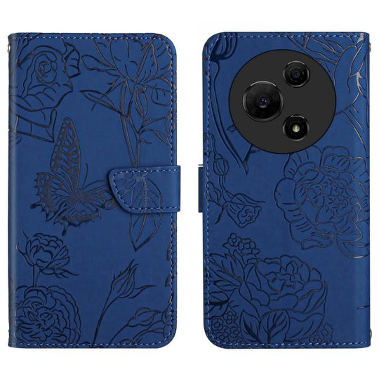 For TCL 60 SE / 605 HT03 Skin Feel Butterfly Embossed Flip Leather Phone Case(Blue)