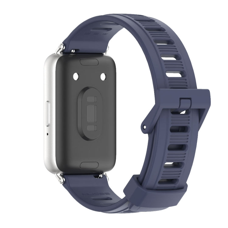 For Samsung Galaxy Fit 3 Mijobs Flat Hole Silicone Watch Band(Midnight Blue+Silver) - Watch Bands by MIJOBS | Online Shopping UK | buy2fix