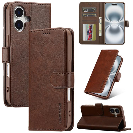 LC.IMEEKE Calf Texture Horizontal Flip Leather Case For iPhone 17(Brown)