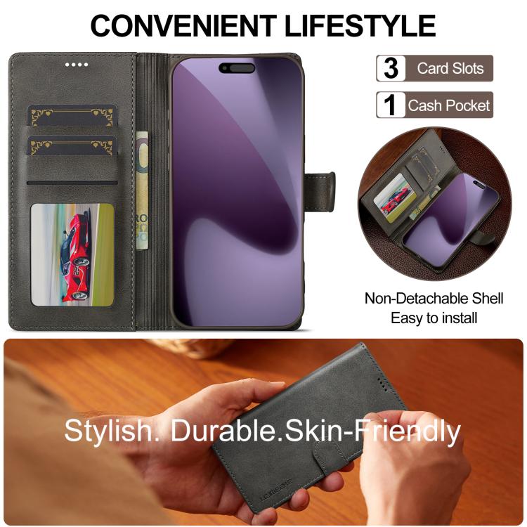 LC.IMEEKE Calf Texture Horizontal Flip Leather Case For iPhone 17 Pro Max(Grey) - iPhone 17 Pro Max Cases by LC.IMEEKE | Online Shopping UK | buy2fix