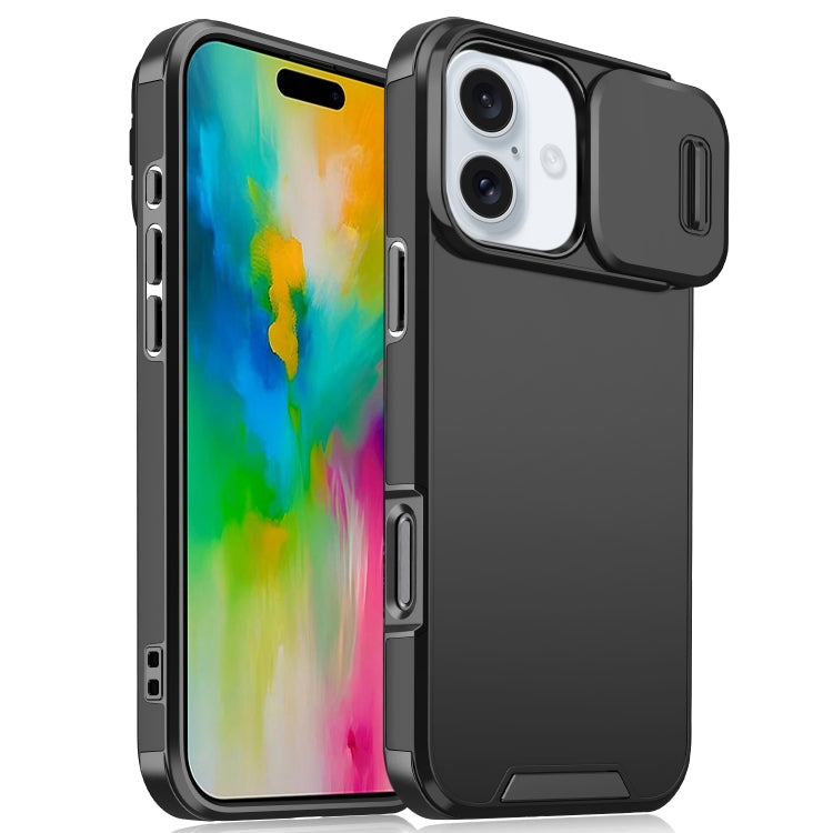 For iPhone 16 Plus Sliding Camshield TPU + PC Phone Case(Black) - iPhone 16 Plus Cases by buy2fix | Online Shopping UK | buy2fix