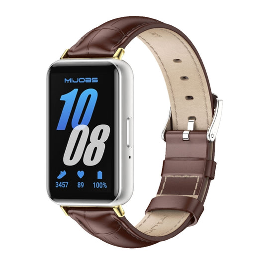 For Samsung Galaxy Fit 3 Mijobs Dual-sided Genuine Leather Watch Band(Bamboo Coffee Gold) - Watch Bands by MIJOBS | Online Shopping UK | buy2fix