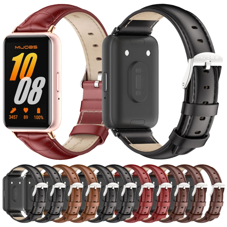 For Samsung Galaxy Fit 3 Mijobs Dual-sided Genuine Leather Watch Band(Bamboo Red Rose Gold) - Watch Bands by MIJOBS | Online Shopping UK | buy2fix