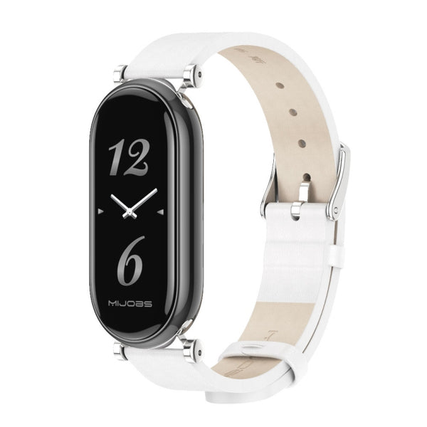 For Xiaomi Smart Band 10 / 9 / 8 Mijobs GT4 First Layer Cowhide Watch Band(White Silver) by MIJOBS