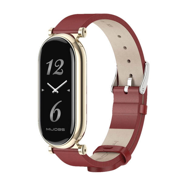 For Xiaomi Smart Band 10 / 9 / 8 Mijobs GT4 First Layer Cowhide Watch Band(Red Light Gold) by MIJOBS