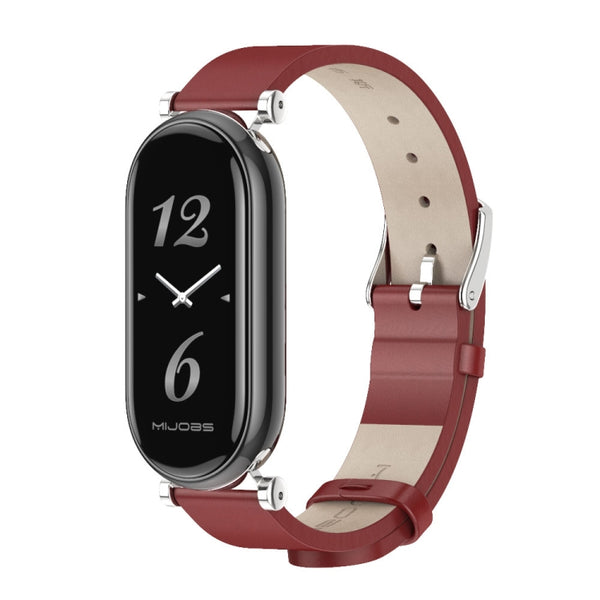 For Xiaomi Smart Band 10 / 9 / 8 Mijobs GT4 First Layer Cowhide Watch Band(Red Silver) by MIJOBS