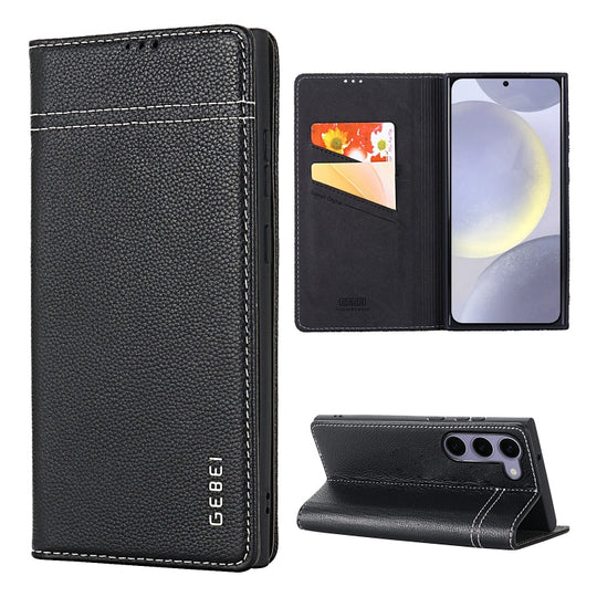 For Galaxy S24 5G GEBEI Top-grain Horizontal Flip Leather Phone Case(Black)