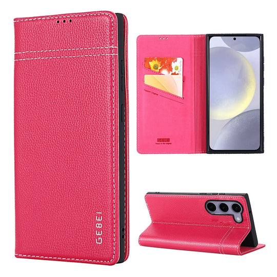 For Galaxy S24+ 5G GEBEI Top-grain Horizontal Flip Leather Phone Case(Rose Red)