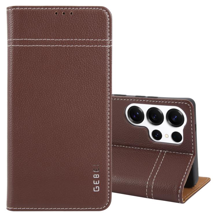 For Samsung Galaxy S25 Ultra 5G GEBEI Top-grain Horizontal Flip Leather Phone Case(Brown) - Galaxy S25 Ultra 5G Cases by GEBEI | Online Shopping UK | buy2fix