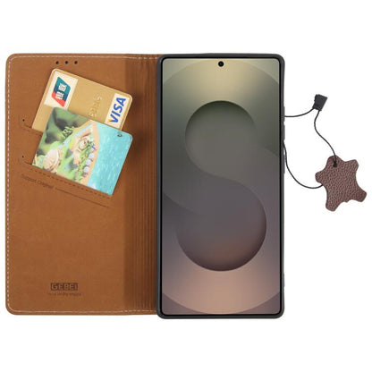 For Samsung Galaxy S25 Ultra 5G GEBEI Top-grain Horizontal Flip Leather Phone Case(Brown) - Galaxy S25 Ultra 5G Cases by GEBEI | Online Shopping UK | buy2fix