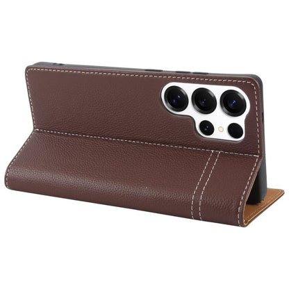 For Samsung Galaxy S25 Ultra 5G GEBEI Top-grain Horizontal Flip Leather Phone Case(Brown) - Galaxy S25 Ultra 5G Cases by GEBEI | Online Shopping UK | buy2fix
