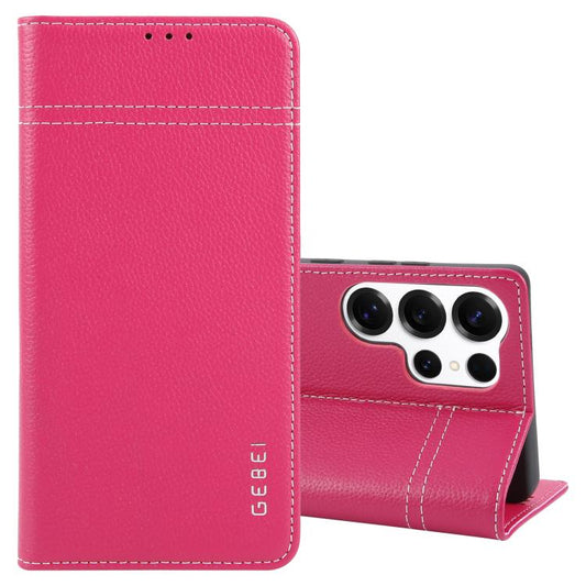 For Samsung Galaxy S25 Ultra 5G GEBEI Top-grain Horizontal Flip Leather Phone Case(Rose Red) - Galaxy S25 Ultra 5G Cases by GEBEI | Online Shopping UK | buy2fix