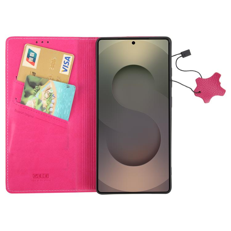 For Samsung Galaxy S25 Ultra 5G GEBEI Top-grain Horizontal Flip Leather Phone Case(Rose Red) - Galaxy S25 Ultra 5G Cases by GEBEI | Online Shopping UK | buy2fix