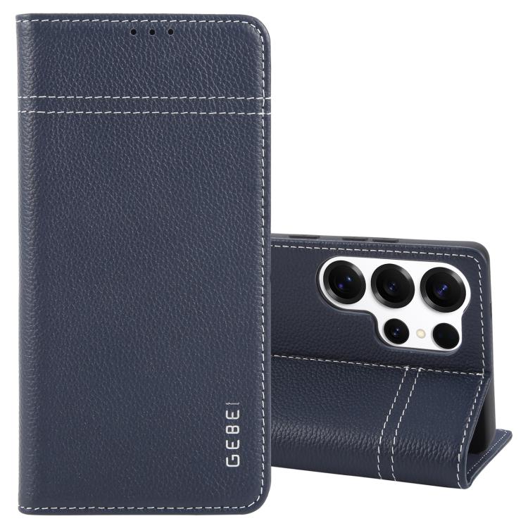 For Samsung Galaxy S25 Ultra 5G GEBEI Top-grain Horizontal Flip Leather Phone Case(Blue) - Galaxy S25 Ultra 5G Cases by GEBEI | Online Shopping UK | buy2fix