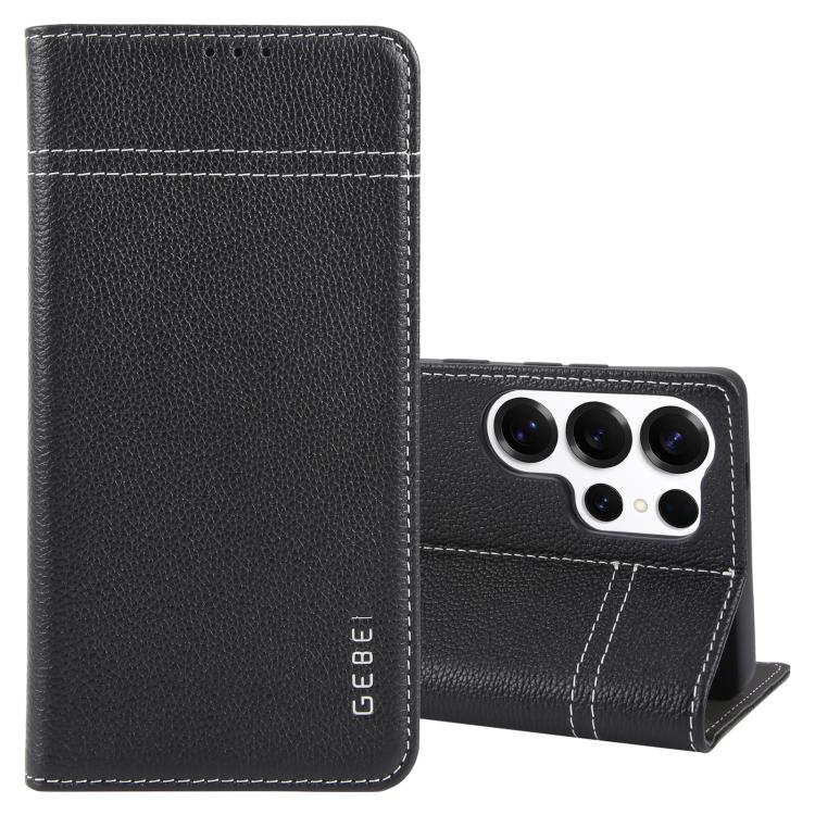 For Samsung Galaxy S25 Ultra 5G GEBEI Top-grain Horizontal Flip Leather Phone Case(Black) - Galaxy S25 Ultra 5G Cases by GEBEI | Online Shopping UK | buy2fix