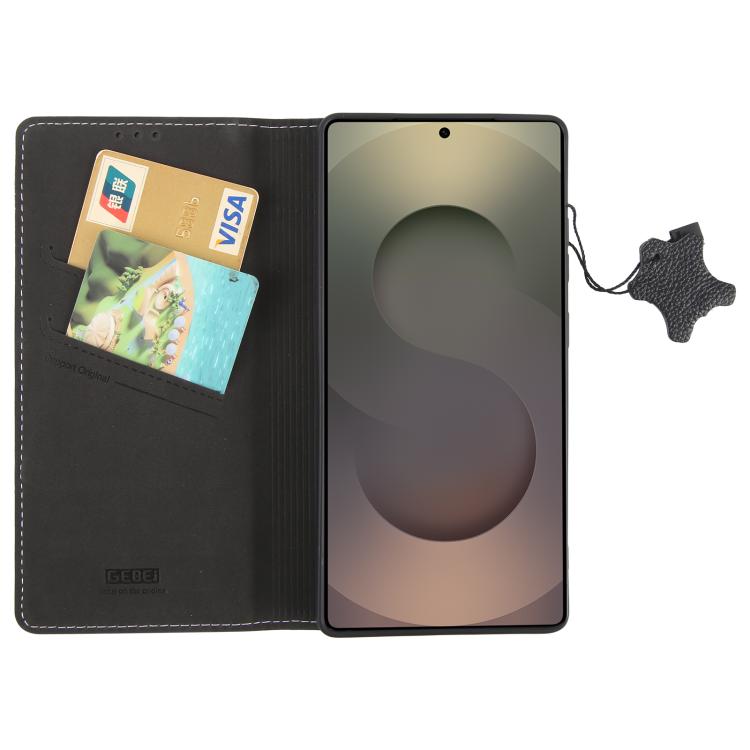 For Samsung Galaxy S25 Ultra 5G GEBEI Top-grain Horizontal Flip Leather Phone Case(Black) - Galaxy S25 Ultra 5G Cases by GEBEI | Online Shopping UK | buy2fix