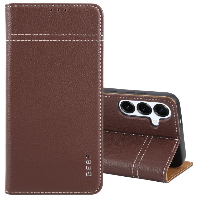 For Samsung Galaxy S25+ 5G GEBEI Top-grain Horizontal Flip Leather Phone Case(Brown) - Galaxy S25+ 5G Cases by GEBEI | Online Shopping UK | buy2fix