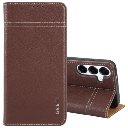 For Samsung Galaxy S25+ 5G GEBEI Top-grain Horizontal Flip Leather Phone Case(Brown) - Galaxy S25+ 5G Cases by GEBEI | Online Shopping UK | buy2fix