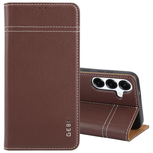 For Samsung Galaxy S25+ 5G GEBEI Top-grain Horizontal Flip Leather Phone Case(Brown) - Galaxy S25+ 5G Cases by GEBEI | Online Shopping UK | buy2fix