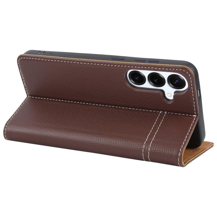 For Samsung Galaxy S25+ 5G GEBEI Top-grain Horizontal Flip Leather Phone Case(Brown) - Galaxy S25+ 5G Cases by GEBEI | Online Shopping UK | buy2fix