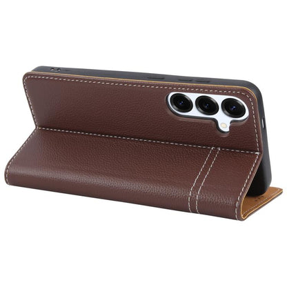 For Samsung Galaxy S25+ 5G GEBEI Top-grain Horizontal Flip Leather Phone Case(Brown) - Galaxy S25+ 5G Cases by GEBEI | Online Shopping UK | buy2fix