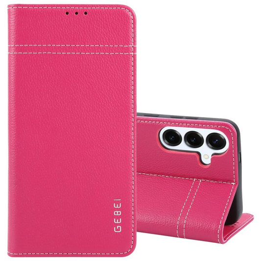 For Samsung Galaxy S25+ 5G GEBEI Top-grain Horizontal Flip Leather Phone Case(Rose Red) - Galaxy S25+ 5G Cases by GEBEI | Online Shopping UK | buy2fix