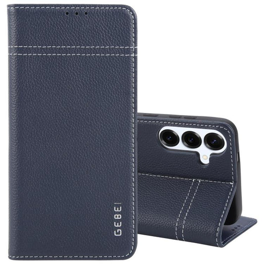 For Samsung Galaxy S25+ 5G GEBEI Top-grain Horizontal Flip Leather Phone Case(Blue) - Galaxy S25+ 5G Cases by GEBEI | Online Shopping UK | buy2fix