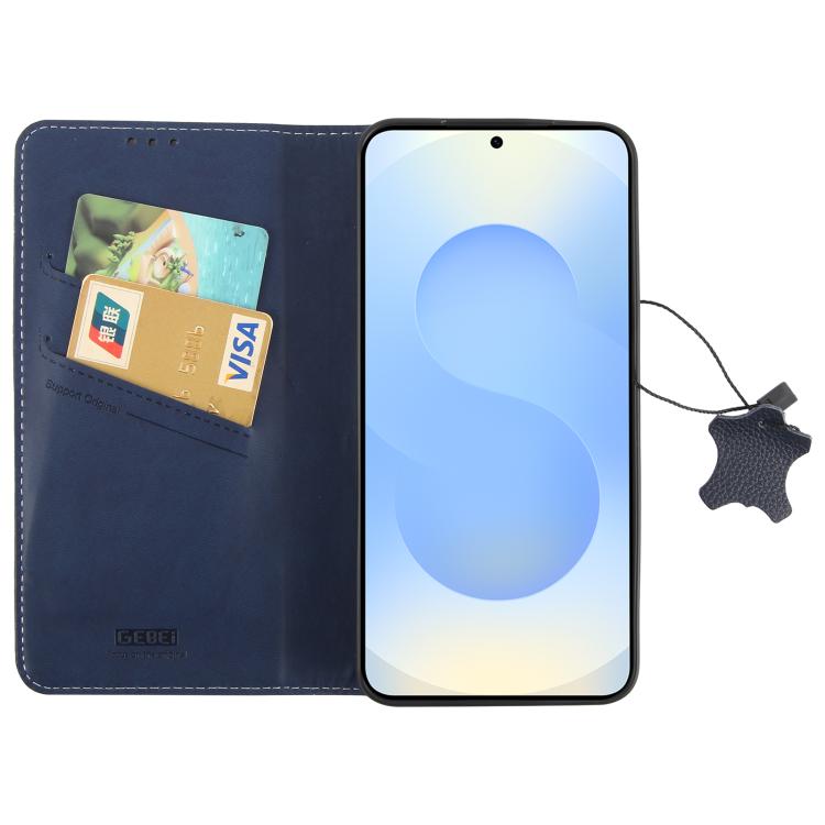 For Samsung Galaxy S25+ 5G GEBEI Top-grain Horizontal Flip Leather Phone Case(Blue) - Galaxy S25+ 5G Cases by GEBEI | Online Shopping UK | buy2fix