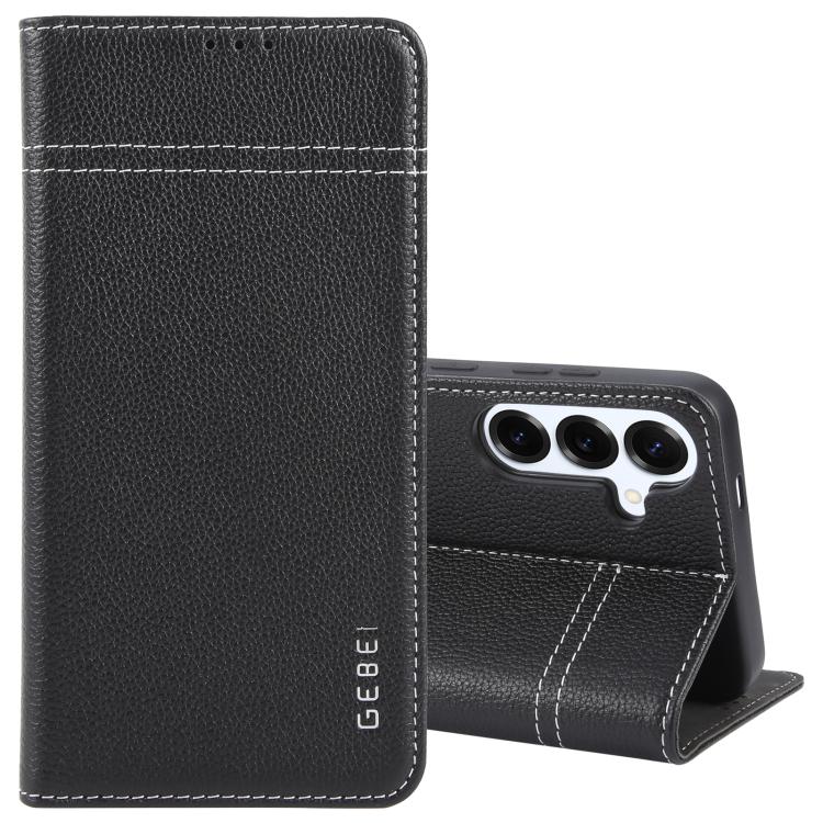For Samsung Galaxy S25+ 5G GEBEI Top-grain Horizontal Flip Leather Phone Case(Black) - Galaxy S25+ 5G Cases by GEBEI | Online Shopping UK | buy2fix