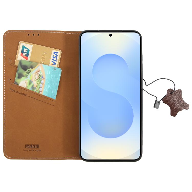 For Samsung Galaxy S25 5G GEBEI Top-grain Horizontal Flip Leather Phone Case(Brown) - Galaxy S25 5G Cases by GEBEI | Online Shopping UK | buy2fix