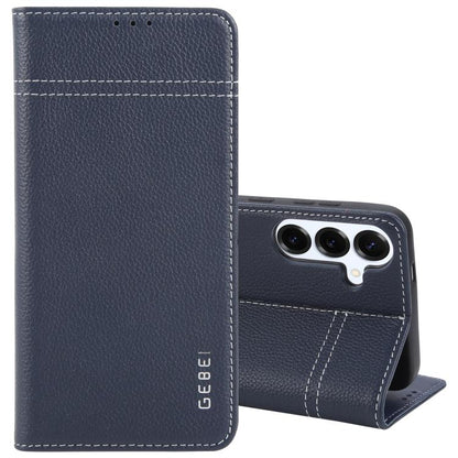 For Samsung Galaxy S25 5G GEBEI Top-grain Horizontal Flip Leather Phone Case(Blue) - Galaxy S25 5G Cases by GEBEI | Online Shopping UK | buy2fix