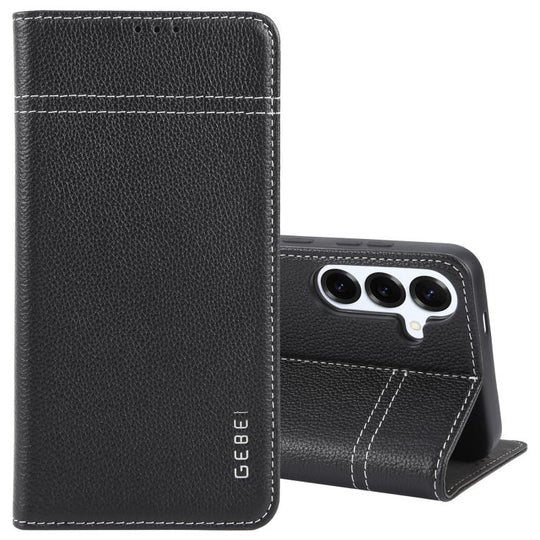 For Galaxy S25 5G GEBEI Top-grain Horizontal Flip Leather Phone Case(Black)