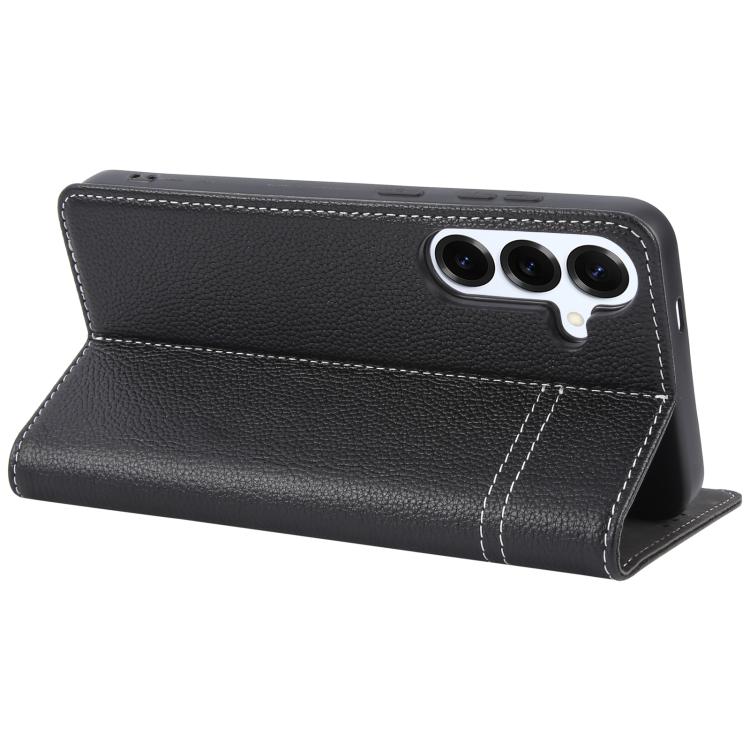 For Samsung Galaxy S25 5G GEBEI Top-grain Horizontal Flip Leather Phone Case(Black) - Galaxy S25 5G Cases by GEBEI | Online Shopping UK | buy2fix