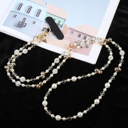 Mobile Phone Anti-lost Long Chain Flash Diamond Pearl Crossbody Lanyard(Light Yellow) - Lanyards & Wrist Straps by buy2fix | Online Shopping UK | buy2fix