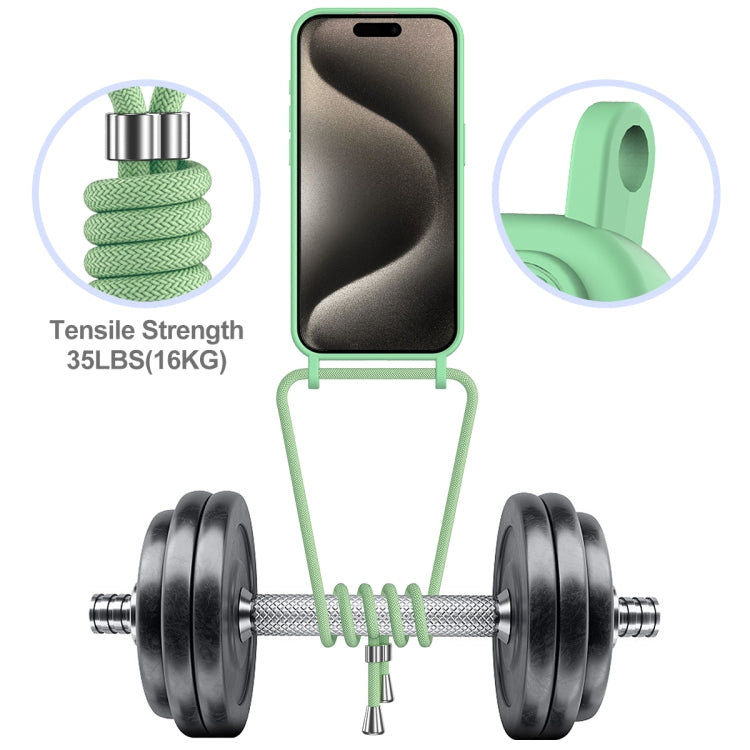 For iPhone 16 Pro Integrated Card Bag Solid Color Liquid Silicone Phone Case with Lanyard(Green) - iPhone 16 Pro Cases by buy2fix | Online Shopping UK | buy2fix