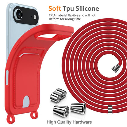 For iPhone Air Integrated Card Bag Solid Color Liquid Silicone Phone Case with Lanyard(Red) - iPhone Air Cases by buy2fix | Online Shopping UK | buy2fix